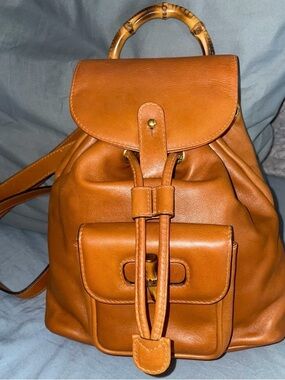 Gucci Cognac Leather Bamboo-Handle Backpack